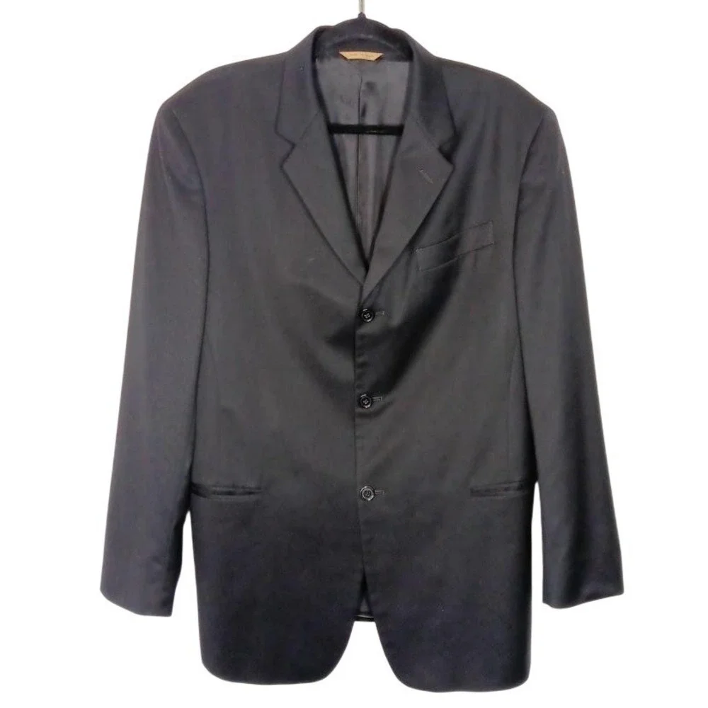 Donna Karan Signature Blazer Jacket Mens 44 Black Wool 3 Button Made‎ In Italy